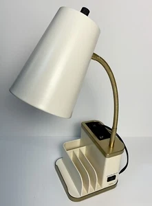 Intertek Desk Lamp Organizer Gooseneck Ivory & Gold USB Charger/Power Electric - Picture 1 of 7