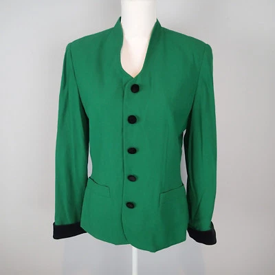 KASPER talla 8 BLAZER, TRAJE Chaqueta verde, ribete terciopelo negro pr Foto 1 de 4