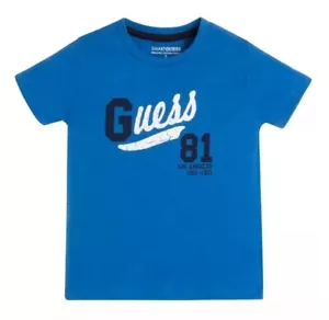 GUESS Big Boys Varsity Style GUESS Logo Cotton Short Sleeve T Shirt Blue Sz 18 - Picture 1 of 7