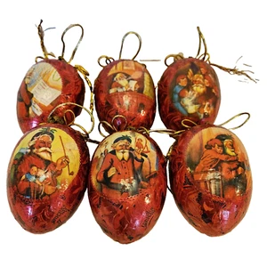 Vintage alte Welt Weihnachtsmann Decoupage Pappmaché oval Ornament Vintage - Bild 1 von 7