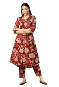Rayon Formal Travel Floral Printed Ethnic Co-ord Kurta set for Women Maroon - Bild 1 von 6