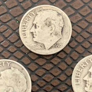 4 Roosevelt Dimes 1950 90% Silver Coins US Currency Liberty In God We Trust - Picture 1 of 5