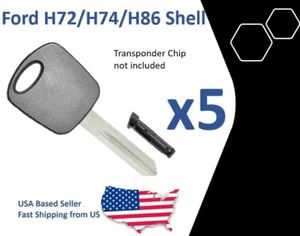 5x Transponder Key Shell With Blade for Ford H72/H74/H86 Plug Style Chip Holder - Picture 1 of 1