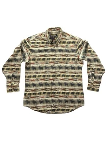 Men’s Woolrich Flannel Button Up Shirt Western Aztec Bear Elk Print L 34.5x24.5” - Picture 1 of 13