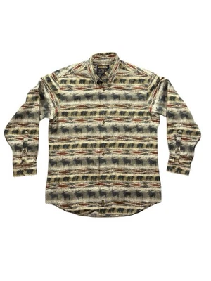 "Camisa abotonada de franela Woolrich para hombre con estampado de alce de oso azteca occidental L 34,5 x 24,5""" Foto 1 de 4