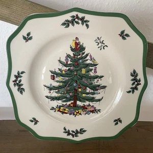 Spode Christmas Tree Dinner Plate Scalloped Edge Green - Picture 1 of 11