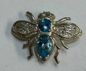 Prendedor mosca abeja topacio azul plata esterlina vintage - Imagen 1 de 7