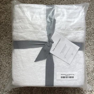 Juego de sábanas de lino lavado a la piedra The Citizenry King - blanco Foto 1 de 4