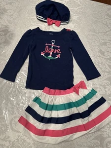 Cappello berretto gonna nastro camicia amore righe e ancoraggio GYMBOREE bambina 18-24 mesi - Foto 1 di 10
