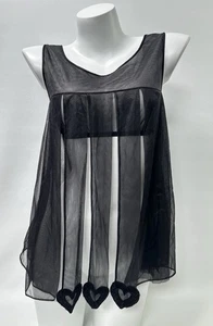 Vintage 60s Blanche by Erika McGowan Sheer Babydoll Black Hearts Goth Whimsigoth - Picture 1 of 13