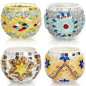 Paquete de 4 Candelabros de Vidrio Mosaico, Vidrio Decorativo Tealight Soporte Votivo B... - Imagen 1 de 9