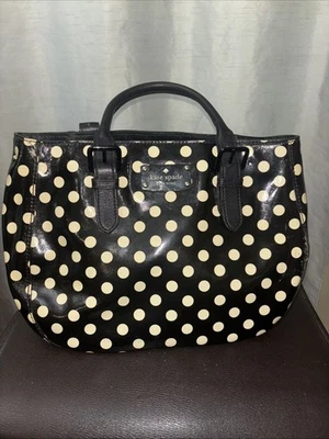 KATE SPADE CARLISLE Women Preppy Core Black Patent Leather Polka Dot Handbag - Image 1 of 4