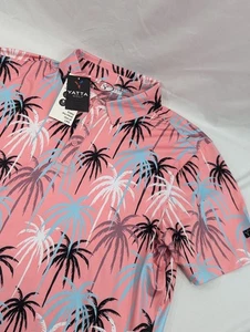 YATTA GOLF Polo Shirt (Men’s LARGE) PASTEL PALM TREES Pink Blue Black New $50 - Picture 1 of 8