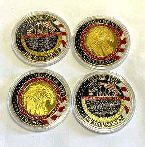 4 Pcs Veteran Challenge Coin 4 of July Independence Day Patriotic Coin Gold - Picture 1 of 4
