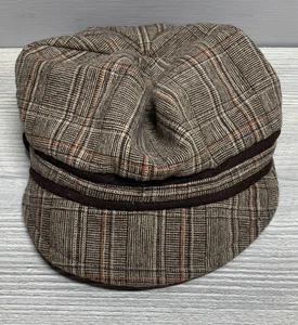 Hat Stuff Hat Cloche Fitted Womens One Size Brown Glen Plaid Short Brim Lined - Picture 1 of 7