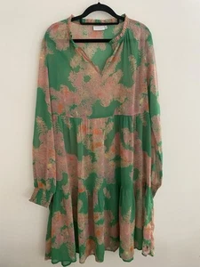 COSTER Copenhagen Soft Green Floral Printed Smocked Dress Size L 42No Slip - Picture 1 of 18