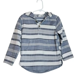 Top con botones Gymboree 1/4, niños 3T, rayas azules, blancas y grises, capucha, algodón, usado en excelente estado - Imagen 1 de 12