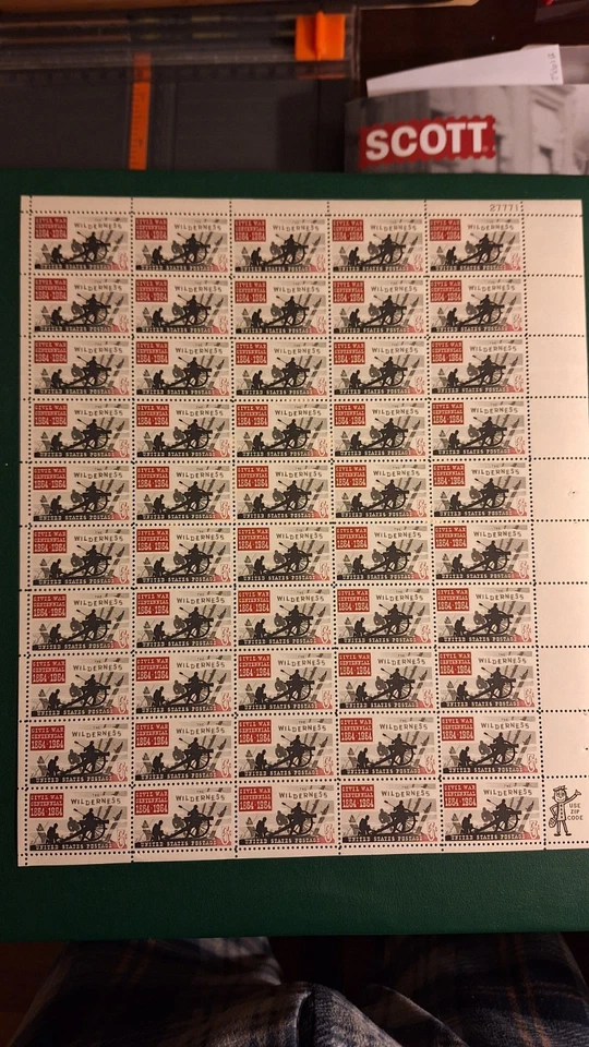 U.S. Scott #1181, M/F/NH, Mint Sheet, Battle of Wilderness, 5 cent, p-11, 1964 - Image 1 of 4