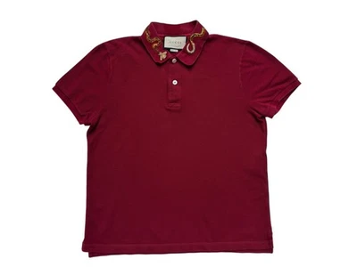 Camisa polo Gucci abelha cobra bordada colarinho Borgonha feita na Itália tamanho médio - Imagem 1 de 4