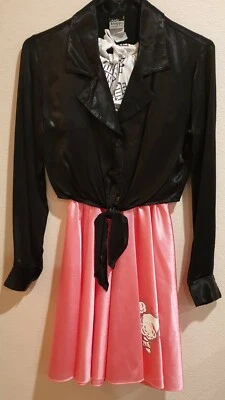 2 piezas. ROSA 🐩VESTIDO FALDA CANICHE + CAMISA-CHAQUETA NEGRA ~ TALLA SM. DISFRAZ ADULTO ~ USADO EN EXCELENTE ESTADO Foto 1 de 4