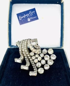 Caja grande de clip de piel de estrás transparente EISENBERG ORIGINAL firmada joyería vintage - Imagen 1 de 13