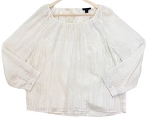 Top J.Crew bianco con cravatta sul retro in misto lino a righe ombra taglia large nuovo con etichette - Foto 1 di 4