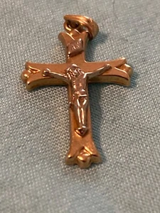 14KT SOLID YELLOW GOLD DAINTY CROSS Ensemco engraved on back - Picture 1 of 3