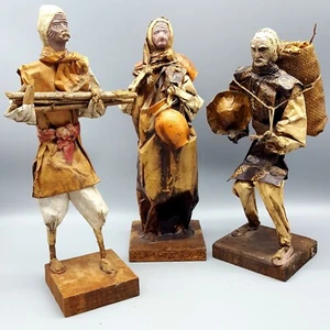 3 figure/persone/bambole fatte a mano arte popolare messicana per sculture di carta/mache anni '80 vintage - Foto 1 di 12