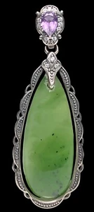 STERLING SILVER 925 JADE AMETHYST ENHANCER PENDANT 2 1/2" Long - Bild 1 von 7