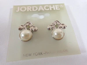 Silver and Pearl Gem Clip On Earrings Jordache One Pair - Picture 1 of 3