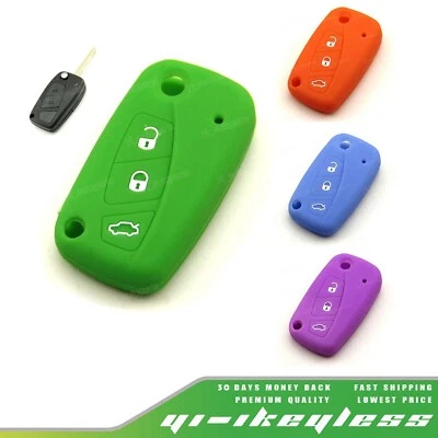 Silicone Case Cover For Fiat Ducato Panda Idea Stilo Remote Flip Key 3 Buttons - Image 1 of 4