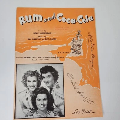 Partituras de música RUM and COCA-COLA Andrews Sisters 1944 Amsterdam Sullavan Feist SM1 - Imagem 1 de 4