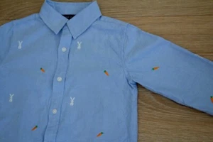 Janie and Jack Embroidered Easter Bunny Carrots Blue Button Down Formal Shirt 5Y - Picture 1 of 10