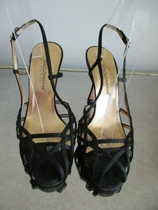 DOLCE & GABBANA Black Satin Strappy Slingback Sandal - Size 36 - Picture 1 of 5