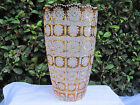 VINTAGE BOHEMIA HAND CUT QUEEN LACE AMBER CRYSTAL ROUND VASE 10" MINT