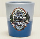 Chesapeak Bay Souvenir Blue Ceramic Shot Glass 2 1/4" tall 1 3/4" diameter.