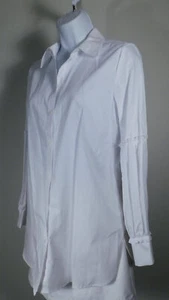 CLUB MONACO NUEVO CON ETIQUETAS Para mujeres Blanco Puro Algodón Botón Detalle Volantes Frontal Talla Larga... - Imagen 1 de 8