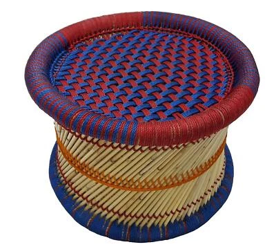 Handmade Cane Bamboo Footstool Muddha for Outdoor Indoor-Bamboo Stool - Image 1 of 2