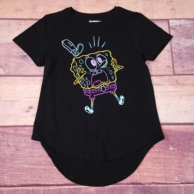 Bob Esponja Nickelodeon Top Dobladillo Alto-Bajo Talla Grande Negro Foto 1 de 4