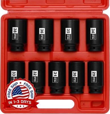 Juego De 9 llaves De Vasos De Impacto 1/2' Métricas 29-38mm Para Reparación Auto - Image 1 of 4