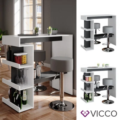 Bartisch Stehtisch Küchentisch Dana Weiß/Anthrazit 2 Barhocker grau Ablage Vicco - Bild 1 von 4