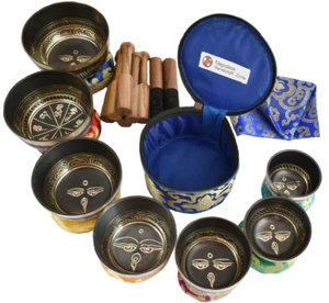 Color Negro 7 Juegos Chakras Sanación Tibetano-Yoga Canto Cuenco Meditación Cuencos-NHZ - Imagen 1 de 7