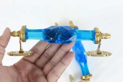Sky Blue Glass Door Knobs with Brass Accents - Vintage Victorian Style Set of 2 - Image 1 of 4