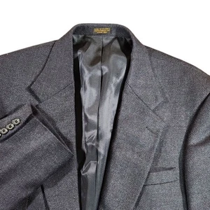 Oscar De La Renta 42S Navy Blue Herringbone Blazer Suit Jacket Sport Coat Wool - Picture 1 of 9