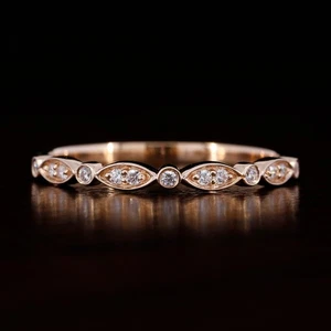 Fede Nuziale Donna Vintage Marchesa e Punti Moissanite Placcata Oro Rosa 14K - Foto 1 di 6