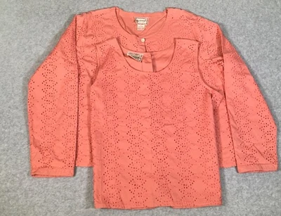 Cárdigan corto de dos piezas April Cornell para mujer L melocotón 100 % algodón patrón de ojales Foto 1 de 4