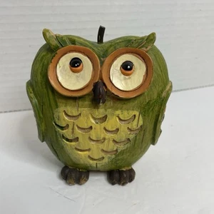 OWL Apple Shaped Wood Resin Figurine Green Glitter Wings Textured - Picture 1 of 7