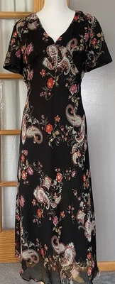 复古 K Studio 花卉佩斯利长裙 16 黑色米色黄色水晶波西米亚仙女 — 第 1/4 张图片