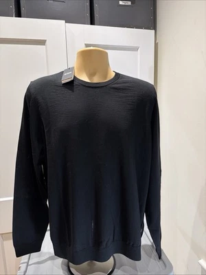 HUGO BOSS LENO-P Fine VIRGIN WOOL CREW NECK SWEATER IN BLACK SZ LG Bnwt RRP £169 - Image 1 of 4