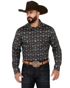 Rock & Roll Denim Men's And Southwestern Print Long Sleeve Snap Stretch - - Picture 1 of 4